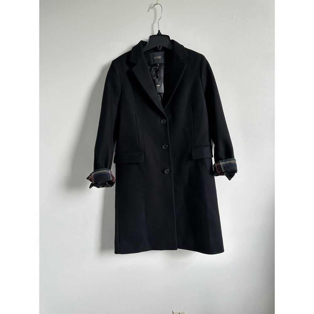 Maje Women's Gireg Straight Cut Virgin Wool Coat In Black Size 40 - Picture 6 of 15